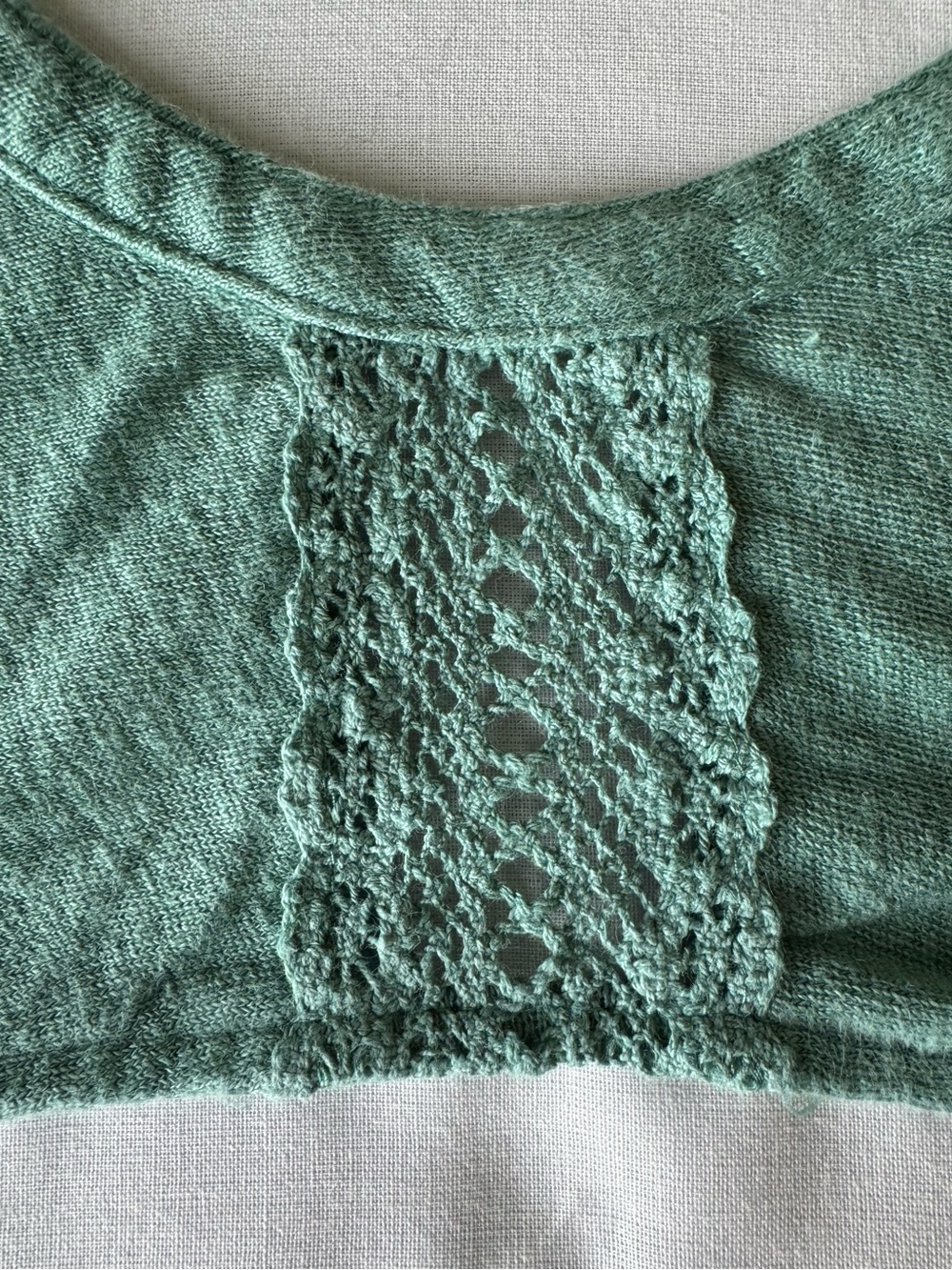 Garnet Hill Green Sleeveless Henley Tank with Lace Shoulders - Picture 4 of 5